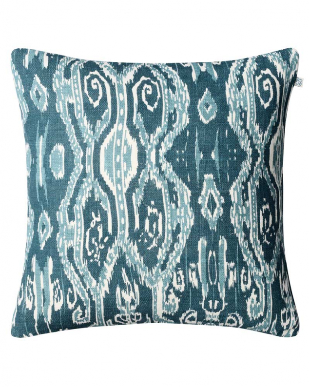 Blue linen cushion cover Ikat Madras