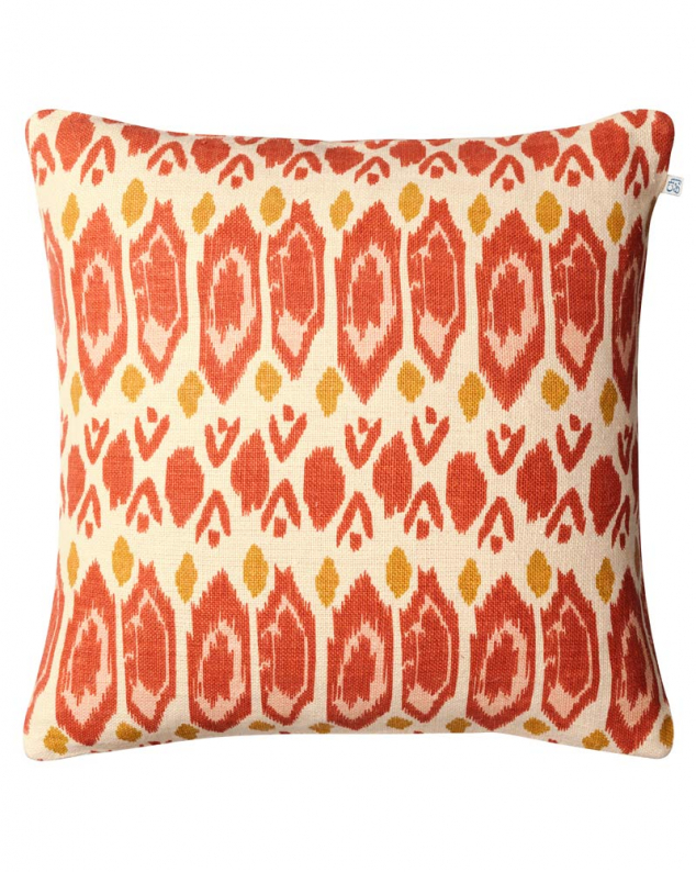 Orange linen cushion cover Ikat Bombay