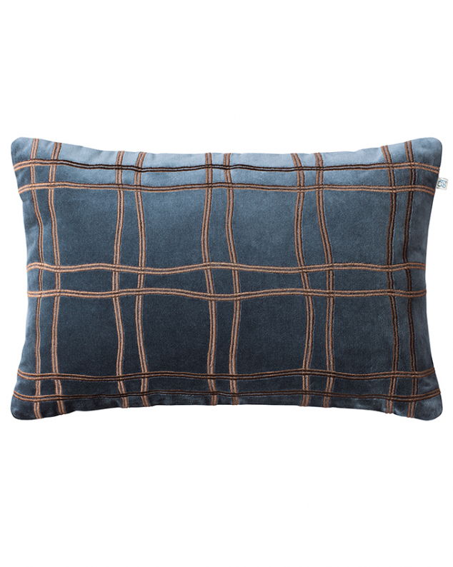 Tattersall - Sea Blue/Cognac in the group Cushions / Embroidered Cushion Covers at Chhatwal & Jonsson (ZCC530241-16V)