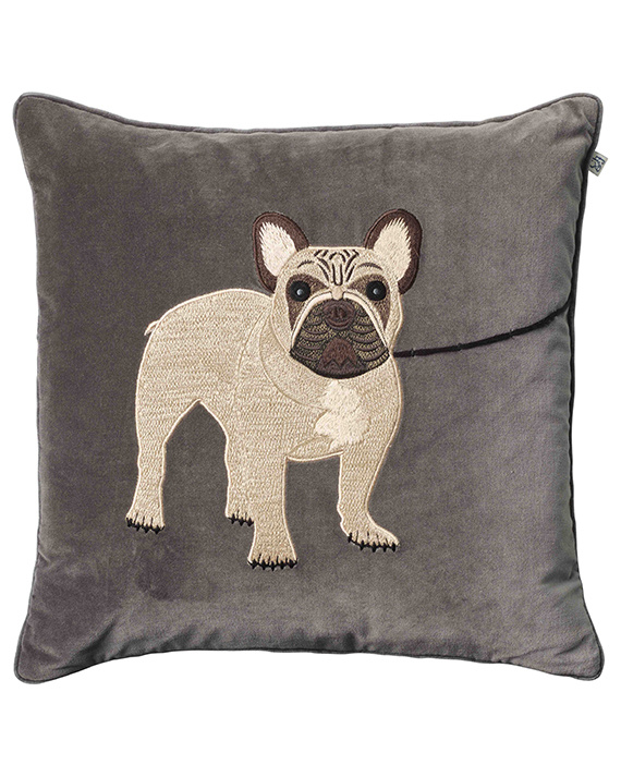 Embroidered Cushion Cover with French Bulldog Chhatwal Jonsson