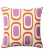 Patterned linen cushion in lilac and orange