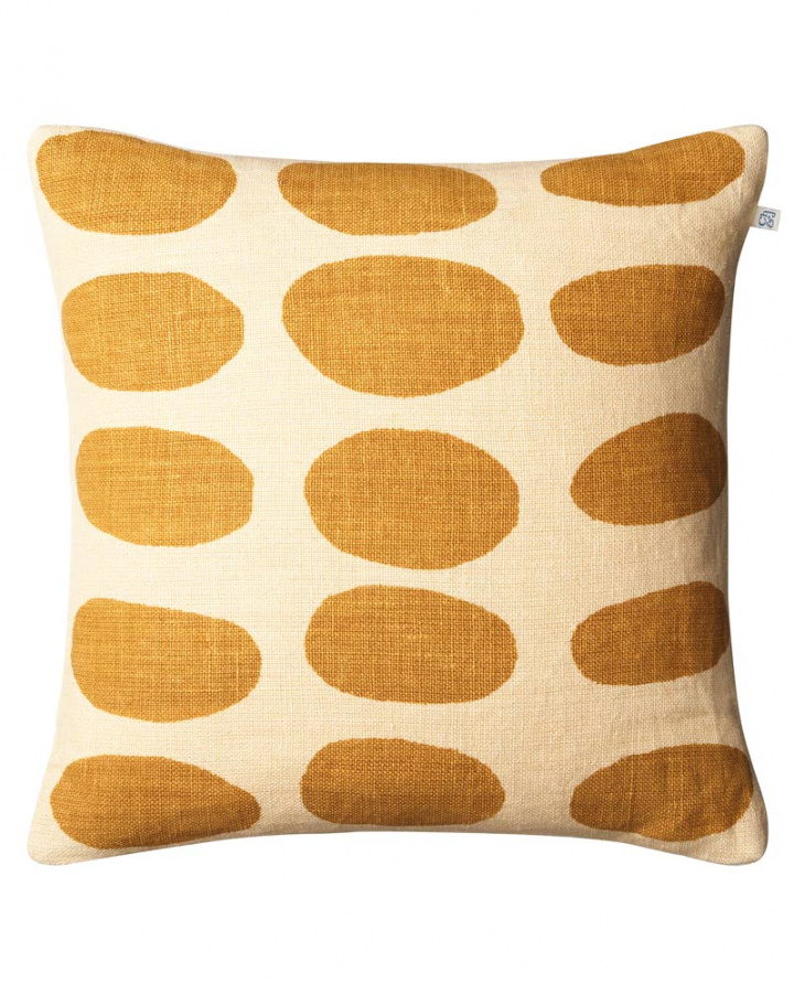 Yellow linen cushion with dots Asim